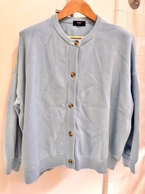 ABLE Cardigan Sweater 3/4 Sleeve Pastel Blue Size XXXL Classic Organic Cotton